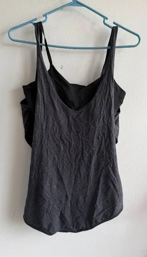 Lululemon Heathered Charcoal Grey 2-in-1‎ Open Back Tank Top with Shelf Bra thumbnail 1
