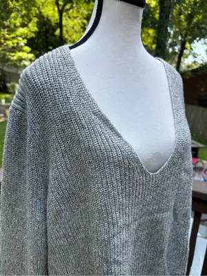 J.Crew Mercantile V-Neck Textured Sweater Top in Gray Heathered Size XL thumbnail 3