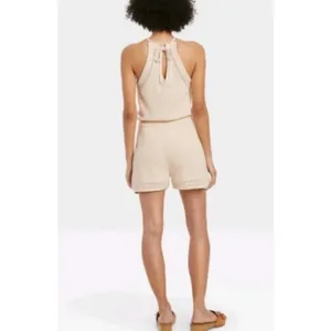 Universal Thread‎ Cream Sweater Knit Halter Romper Drawstring Waist Cream Medium thumbnail 2