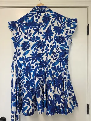 Womens Mini Floral Blue Shirt Dress Size 2X Fit An Flare Tropical Homecoming thumbnail 4
