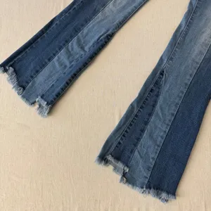 LITZ Premium Denim Two Tone Flare Jeans Blue Panel‎ Raw Hem Size 27 thumbnail 9