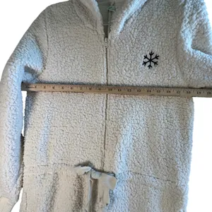 Aerie‎ Sherpa One Piece Pajamas Snow Way Fleece Hooded Onesie Cream White M NWT thumbnail 7