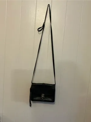 Rare Vintage Black Leather Patricia Nash Bianco Crossbody Organizer Handbag Bag thumbnail 4