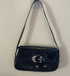 Y2K Style Black Patent Leather Guess Shoulder Bag thumbnail 1