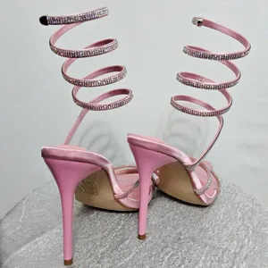 Pink Rhinestone Spiral Heels | women’s Size 8 Satin Pointed Toe Stilettos(B14) thumbnail 7