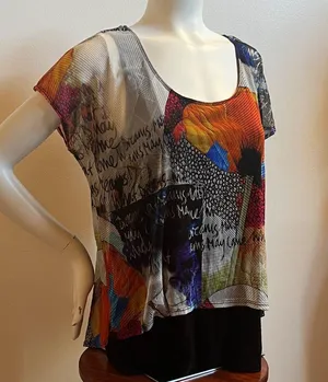 J Brand Multicolor Graphic Women's Blouse with sheer overlay thumbnail 1