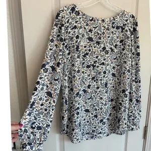 LOFT‎ Womens Blue White Floral Botanical Long Sleeve Blouse Keyhole Back Large thumbnail 8