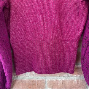Anthropologie Lace Sleeve Women’s Medium Berry Pink Ribbed Feminine Flirty thumbnail 12