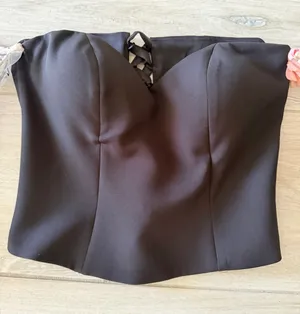 Strapless Black Puff Floral Bustier Top Size M thumbnail 2