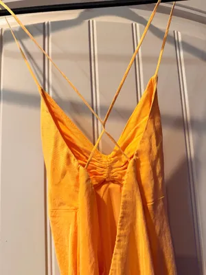 Zara Orange Satin Effect Maxi Dress Open Lace Up Back Ruched Bust Size Small thumbnail 2