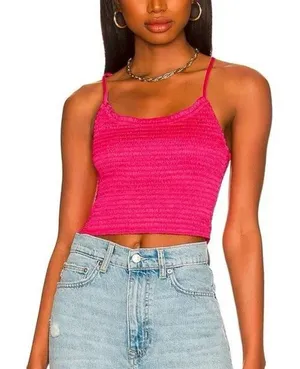 New Free People “‎ Right On Time” Cami Shirt Fuschia Pink Size L thumbnail 1