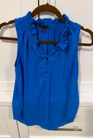 Ann Taylor Vibrant Blue Ruffled Blouse thumbnail 1