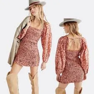 FREE PEOPLE Smock it to Me Mini Dress Puff Sleeve BOHO PRAIRIE FEMININE Size L thumbnail 7