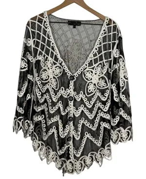 Pretty Angel Lace Jacket Topper Size L Black Silk Blend Boho Artsy Whimsygoth thumbnail 1