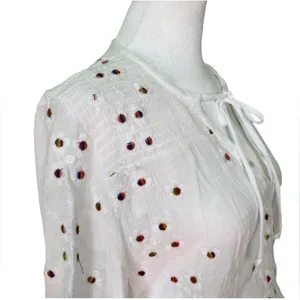 Anthropologie fig‎ & flower Smocked Semi-Sheer Peasant with rainbow Embroidered Flowers Boho thumbnail 3