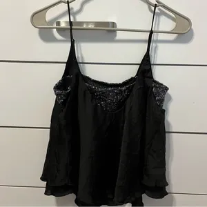 Free People Turn It On Black Satin Sequin Cami Top thumbnail 3