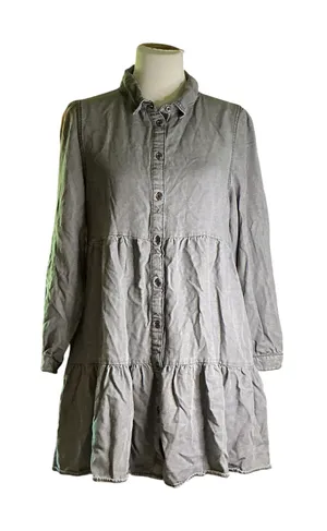 Serra Gray Acid Wash Tiered Button-Down Shirt Dress - Size M thumbnail 1