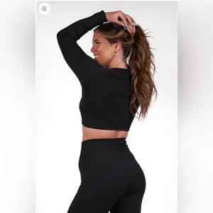 NWT Acta Ribbed Seamless Long Sleeve Shirt in Black Size XL thumbnail 3