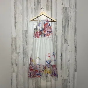 BCX Girl Floral Halter Dress Size 14 White Multicolor Chiffon Midi Dress thumbnail 4