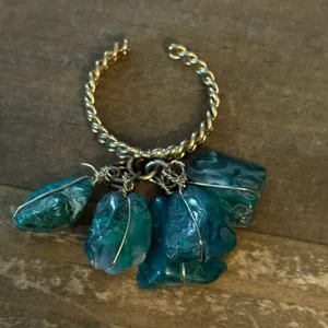 Vintage gold tone moss agate dangle cluster cuff ring Green thumbnail 6