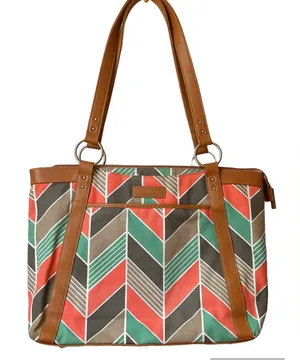 Kailo Chic Coral & Turquoise Chevron Fabric Laptop Organizer Bag Travel Tote thumbnail 1