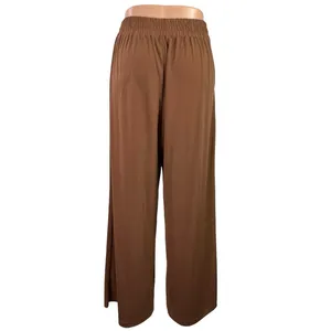 Women's Brown High Waisted Wide Leg Pocket Baggy Trousers Dress Pants Size M thumbnail 3
