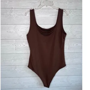 Brown ribbed tank shapewear bodysuit square neck Size XL thumbnail 2