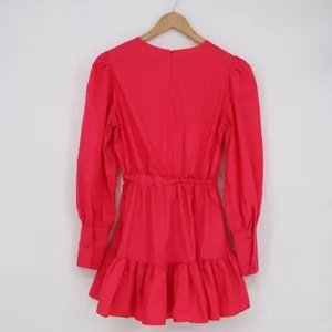 Trendy & Unique Pink Tiered Ruffle Mini Dress Long Puff Sleeve Elastic Waist S thumbnail 4