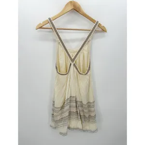Ecote Women Small Cream Boho Dress Mini Frock Embroidered‎ Racerback Rayon thumbnail 2