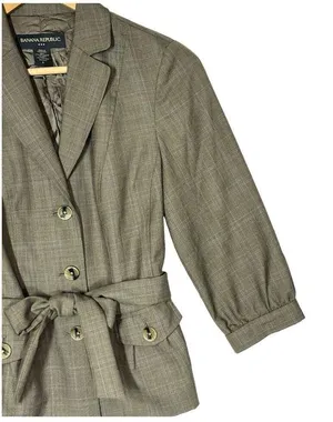 Banana Republic Blazer Womens 4 Wool Belted 3 Button 3/4 Sleeve Career Brown thumbnail 3