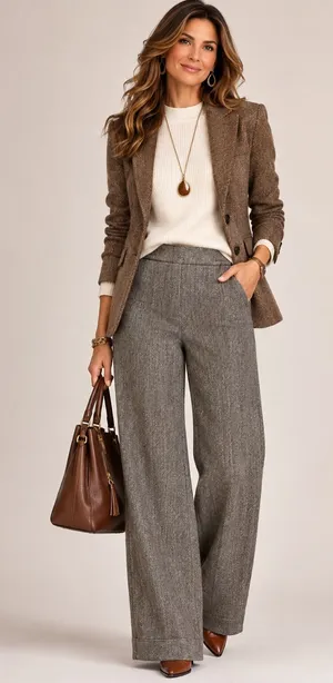 ZARA Black/ White Herringbone Wide Leg Pants Small Elastic Waist Dress Trousers thumbnail 1