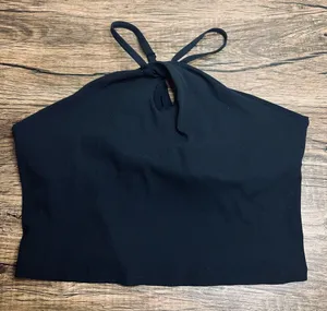Outdoor Voices Ribbed Halter Crop Top Black Built-In Bra Size M Athletic thumbnail 1