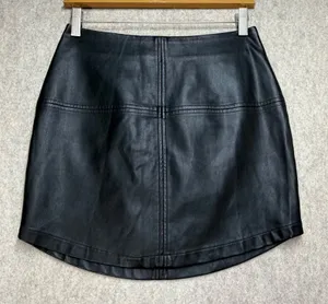 Lulus Black Vegan Faux Leather Mini‎ Skirt Exposed Zipper Size M Bikercore thumbnail 1