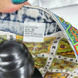 Don't Stop Denim Vest Womens M Blue Acid Wash Southwestern Boho Vtg 90s Artsy‎ thumbnail 7