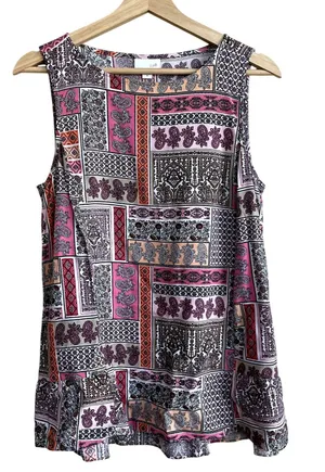 J.Jill pink patterned‎ sleeveless tank top women's size medium 100% rayon summer thumbnail 1
