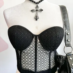 Black Mesh Corset Top, Y2K Grunge Gothic Coquette Indie‎ Sleaze Small thumbnail 2