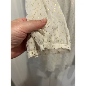 Aritzia Sunday Best White Gold Metallic Foil Dot Babydoll Mini Dress Womens‎ L thumbnail 5