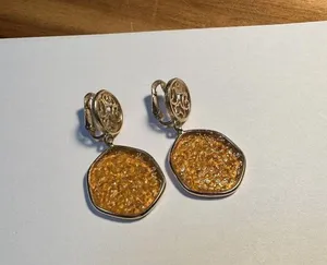 Signed Sarah Cov Gold Tone Dangle Drop Clip On Earrings Taste Of Honey thumbnail 7