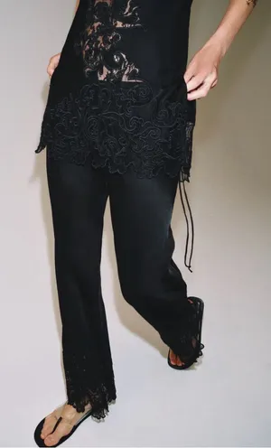 Zara ZW COLLECTION EMBROIDERED SATIN TROUSERS thumbnail 1