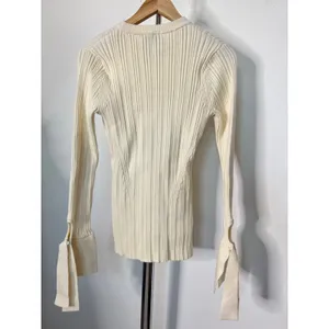 3.1 Phillip Lim Sweater Cream Ribbed Wool Blend Tie Cuff Side Slit Pullover thumbnail 6