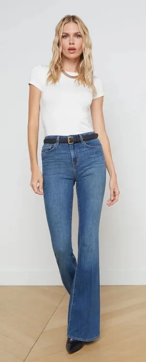 Zara Women's High Rise Flare Jeans Medium Wash 70s Bell Bottom Denim Size 10 thumbnail 1