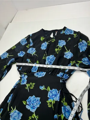 Free People Samantha Lace Up Mini Dress Black Floral Blue Combo Womens Large thumbnail 7