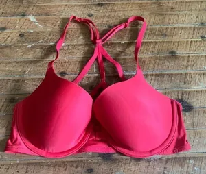 Victoria’s Secret red strappy racerback 32D lined Demi bra thumbnail 1