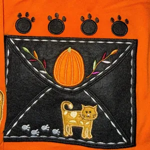 vintage Onque Casuals orange Halloween cardigan embroidered cats pumpkins medium thumbnail 3