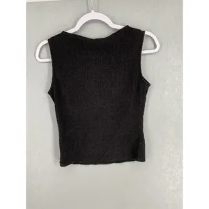 Uniqlo Womens Tank Top Black Textured Seersucker Boat Neck Size Small thumbnail 3