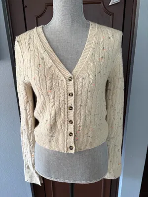 Anthropologie Pilcro micro cropped speckled cable knit cardigan sweater thumbnail 3