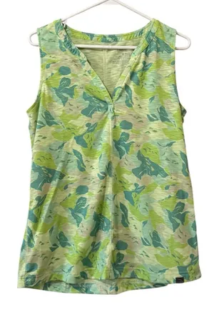 L.L. Bean Women Size M REG Green Sleeveless Tank Top‎ V Neck Stretch Logo Summer thumbnail 1