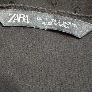 Zara Womens Black Dobby Dot Ruffle V-Neck Button Front Blouse‎ Large L thumbnail 5