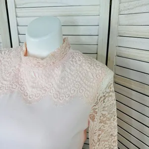 Bedford Fair Lace Sleeve Mock Neck‎ Shirt Pink Large Tee Coquette Victorian Soft thumbnail 5