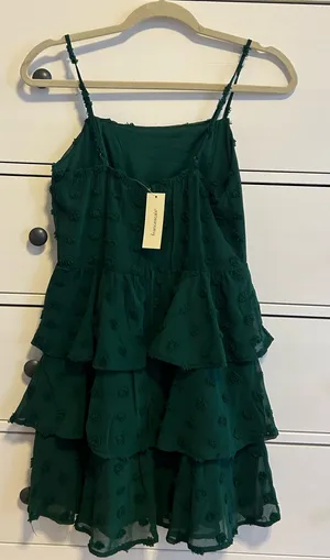 Francesca's Green Polka Dot Ruffle Dress thumbnail 3